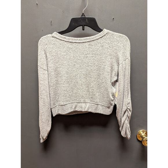 Zella activewear marled gray girls Small (7/8) cozy soft crop top ruched sleeve - Picture 1 of 5